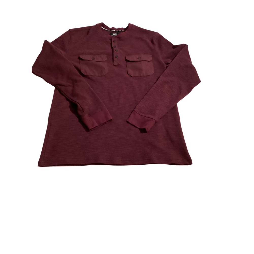Rock & Republic Mens Burgundy‎ Long Sleeve Henley Shirt Size Medium (860)